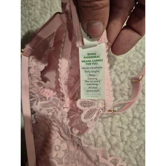 Aerie Women's Real Soft Floral Lace Triangle Bralette Size M Light Pink - Picture 4 of 6